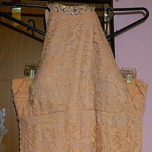 Pale pink, almost peach colored ankle length formal gown
